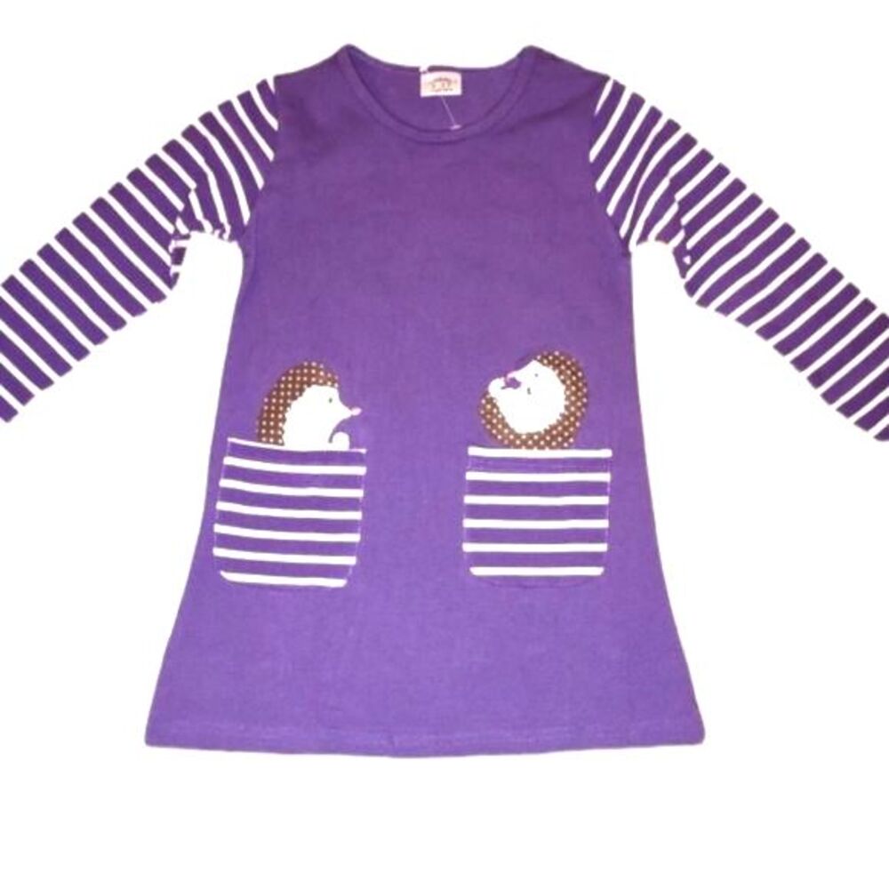 Vikita NWOT Purple Hedgehog Long Sleeve A-Line Tunic Dress‎ GIrls Size 2-3YR